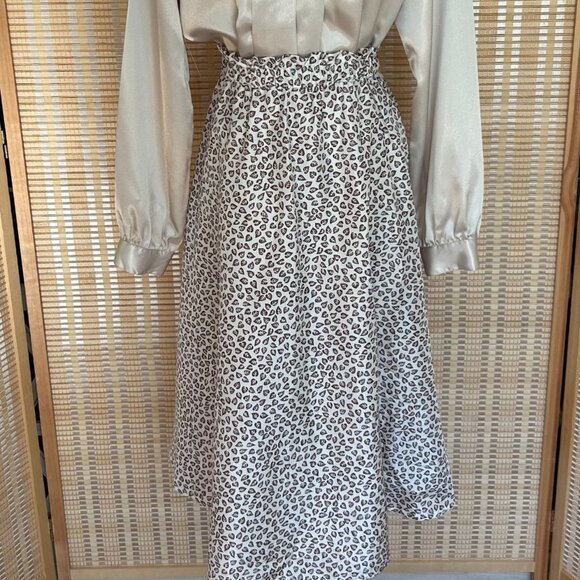 Vintage Circle Skirt Brown Leaf Print Polyester Elastic Waist M - Picture 1 of 9
